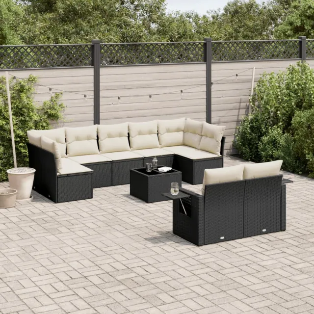 vidaXL 10-delige Loungeset met kussens poly rattan zwart, foto 2