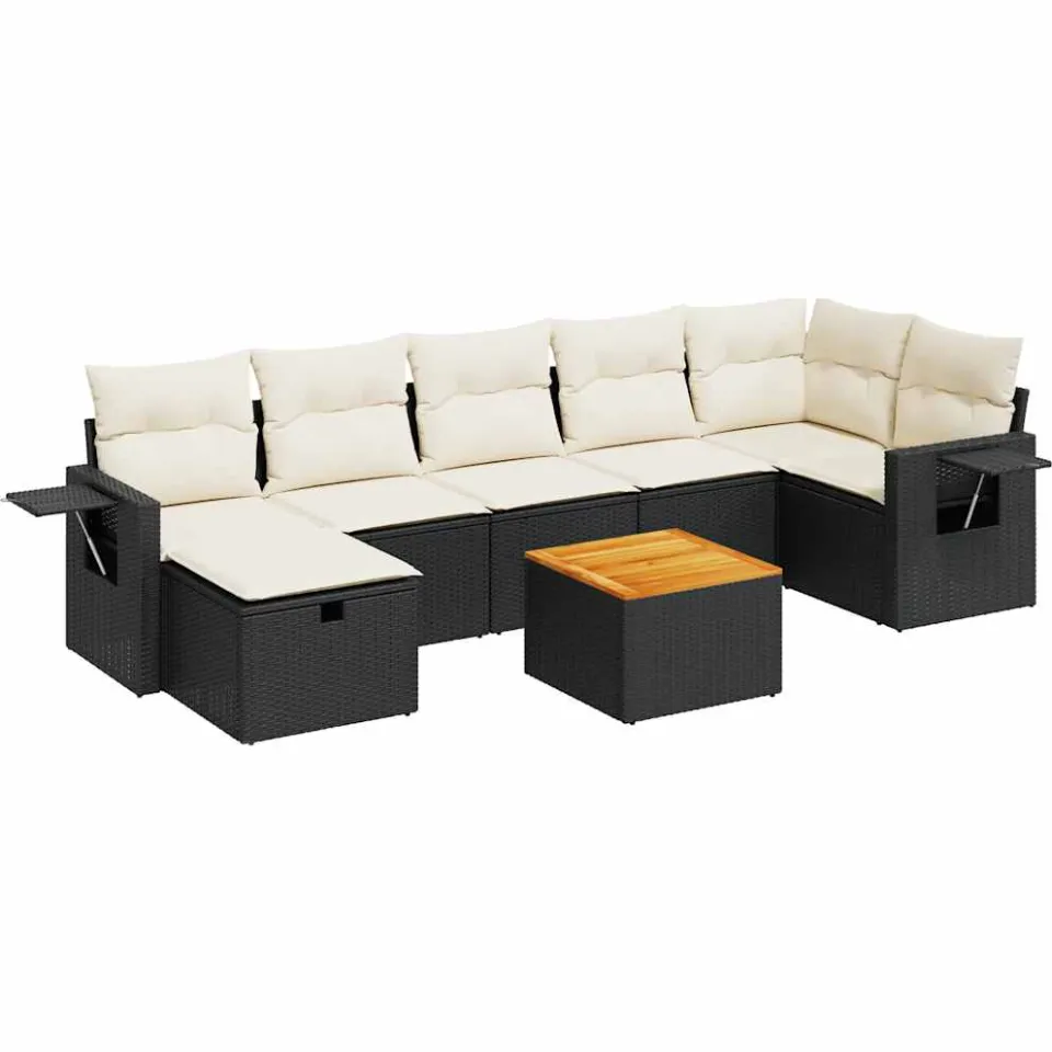 vidaXL 8-delige Loungeset met kussens poly rattan zwart, foto 3