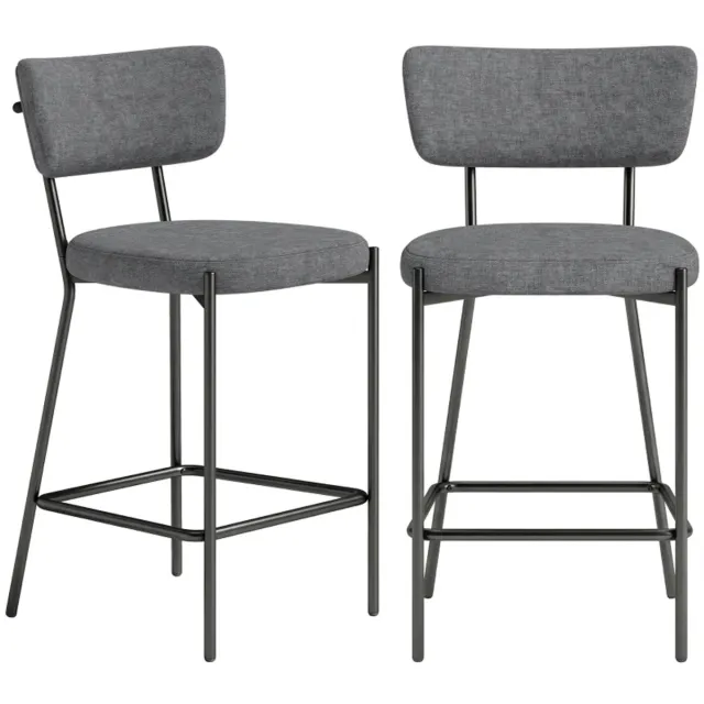 ZYLARO Barkruk - Set Van 2 - Gestoffeerde Barstoelen Met Gebogen Rugleuning - Voor Ontbijtruimte En Keukeneiland - Grijs