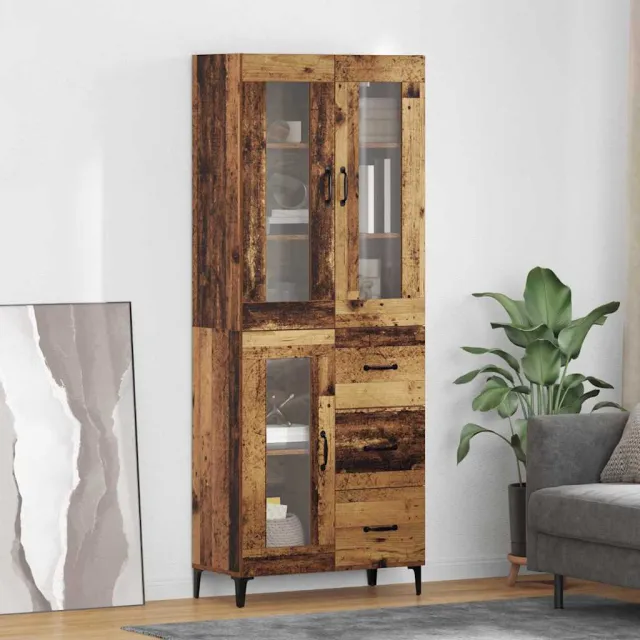 vidaXL Highboard Oud Hout 69,5 x 34 x 180 cm Bewerkt hout Bruin