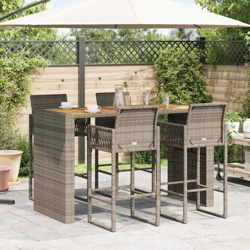 vidaXL 5-delige Tuinbarset zonder kussens poly rattan acacia grijs, foto 2