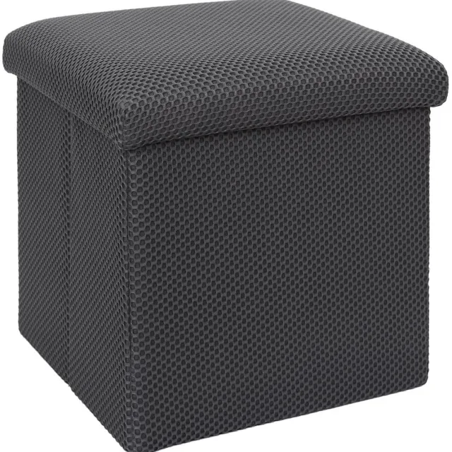 HOME DECO FACTORY Poef/hocker Atome - opvouwbaar - stof - opbergbox - grijs - polyester/mdf - 38 x 38 cm
