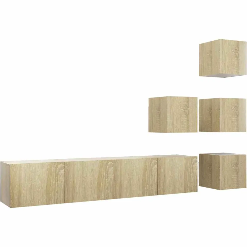 vidaXL 6-delige Tv-meubelset bewerkt hout sonoma eikenkleurig Bruin