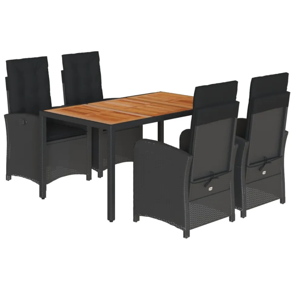 vidaXL 5-delige Tuinset met kussens poly rattan zwart