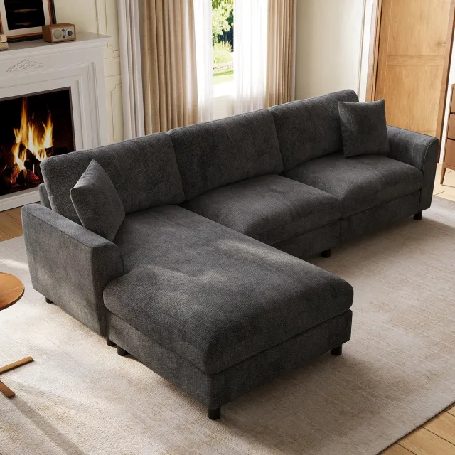 FloraGrace Hoekbank 3-Zits – Omkeerbare Chaise Longue – 256 x 137 x 79 cm – Chenille – Comfortabel Voor Woonkamer – Grijs