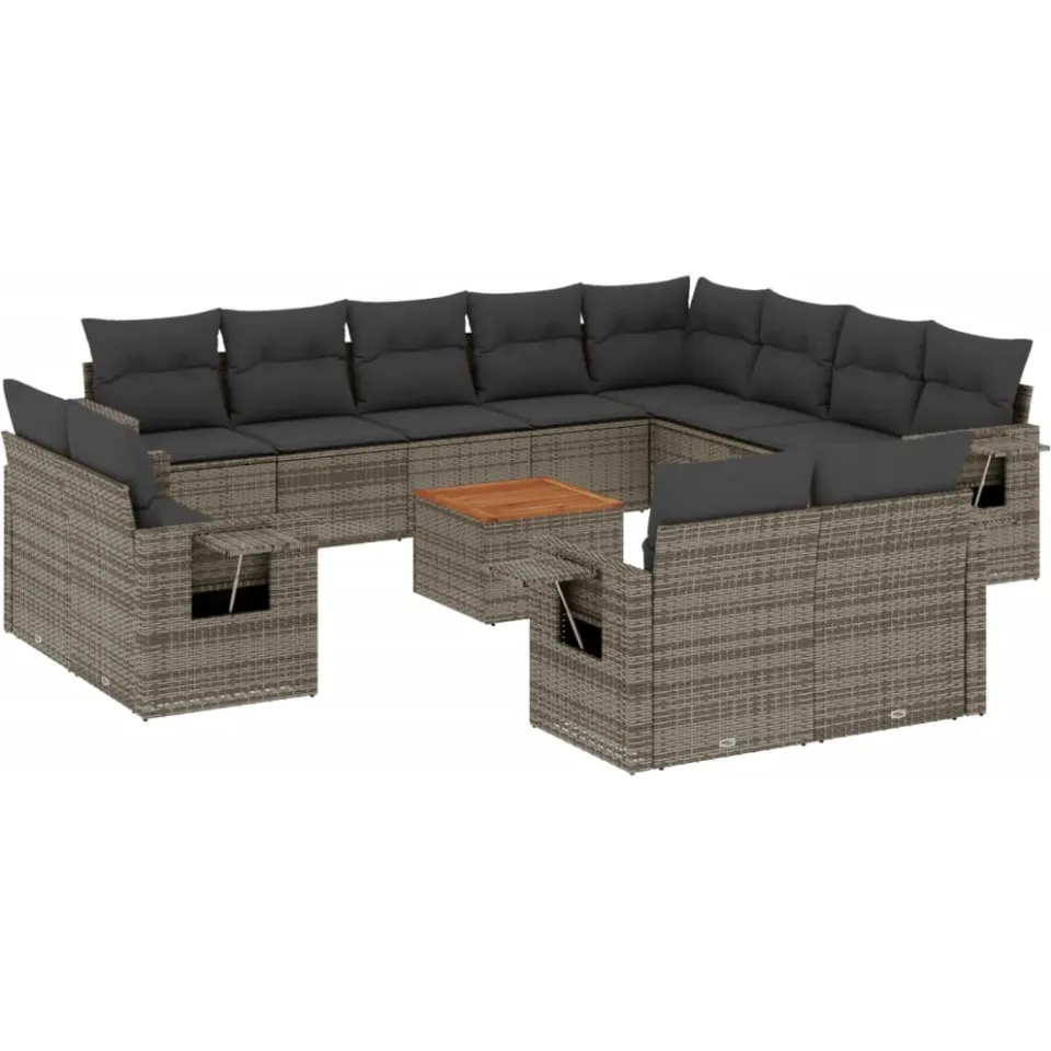 vidaXL 13-delige Loungeset met kussens poly rattan grijs, foto 3