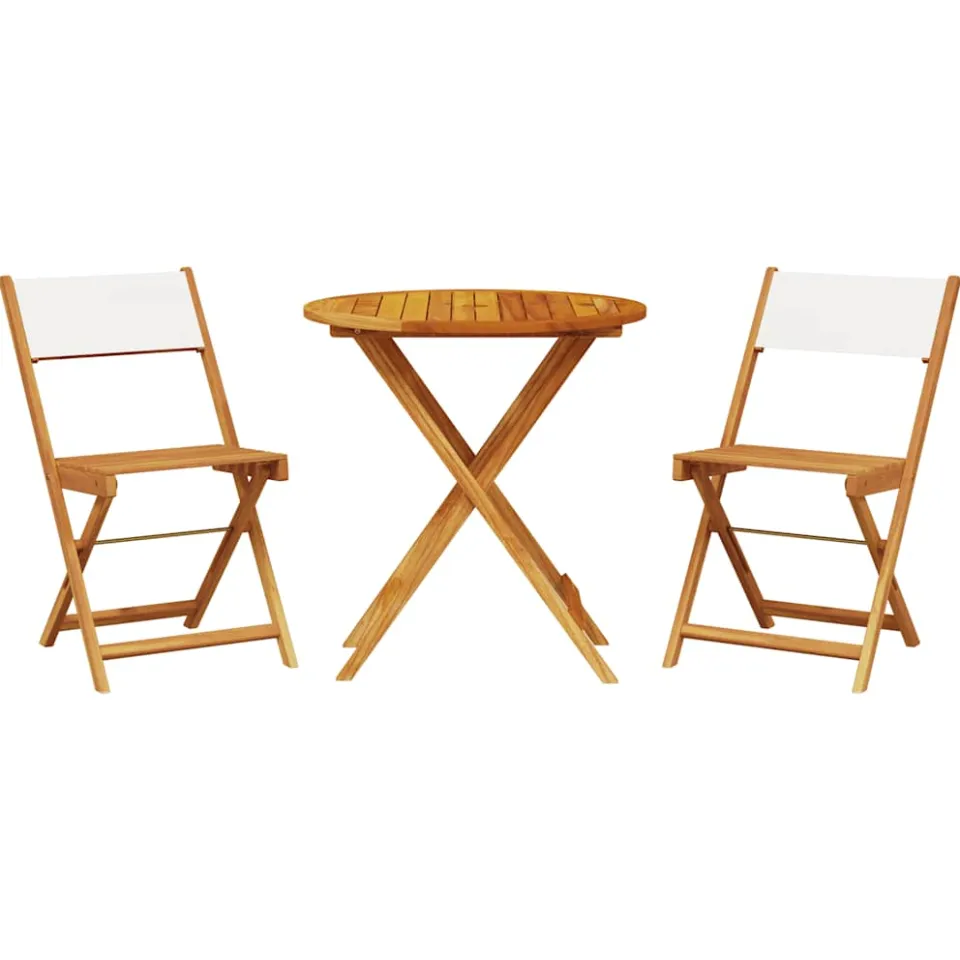 vidaXL 3-delige Bistroset stof en massief hout crèmewit