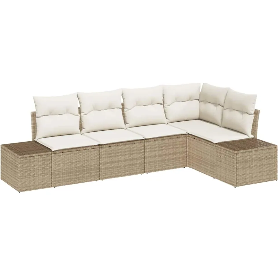 vidaXL Tuinbankenset 5 st Beige en Crème poly rattan
