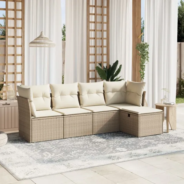 vidaXL 5-delige Loungeset met kussens poly rattan beige, foto 2