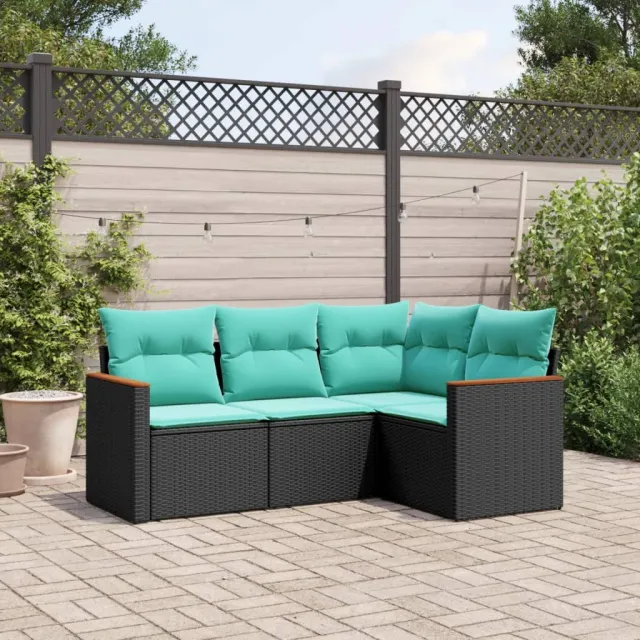 vidaXL 4-delige tuinbankset met kussens, zwart polyrotan, foto 2
