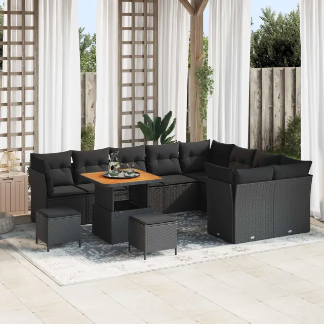 vidaXL Tuinbankenset 12 st Zwart poly rattan, foto 2