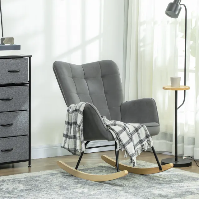 CHICFURN Schommelstoel - Met armleuningen - Houten schommelonderstel - Donkergrijs