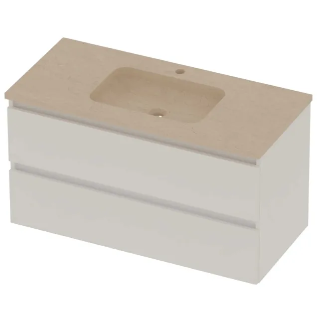 Basic-Line Rocky 46 Badmeubelset Hardsteen 1 Kraangat Greeploos 100x46x54 cm Mat White Sand Stone Beige