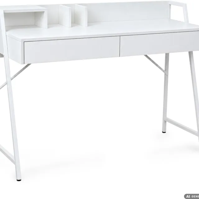 Akord Computerbureau ORIX / Wit / 124 cm / 2 laden, 1 plank, witte poten, industriële stijl / 124 x 48 x 91,5 cm