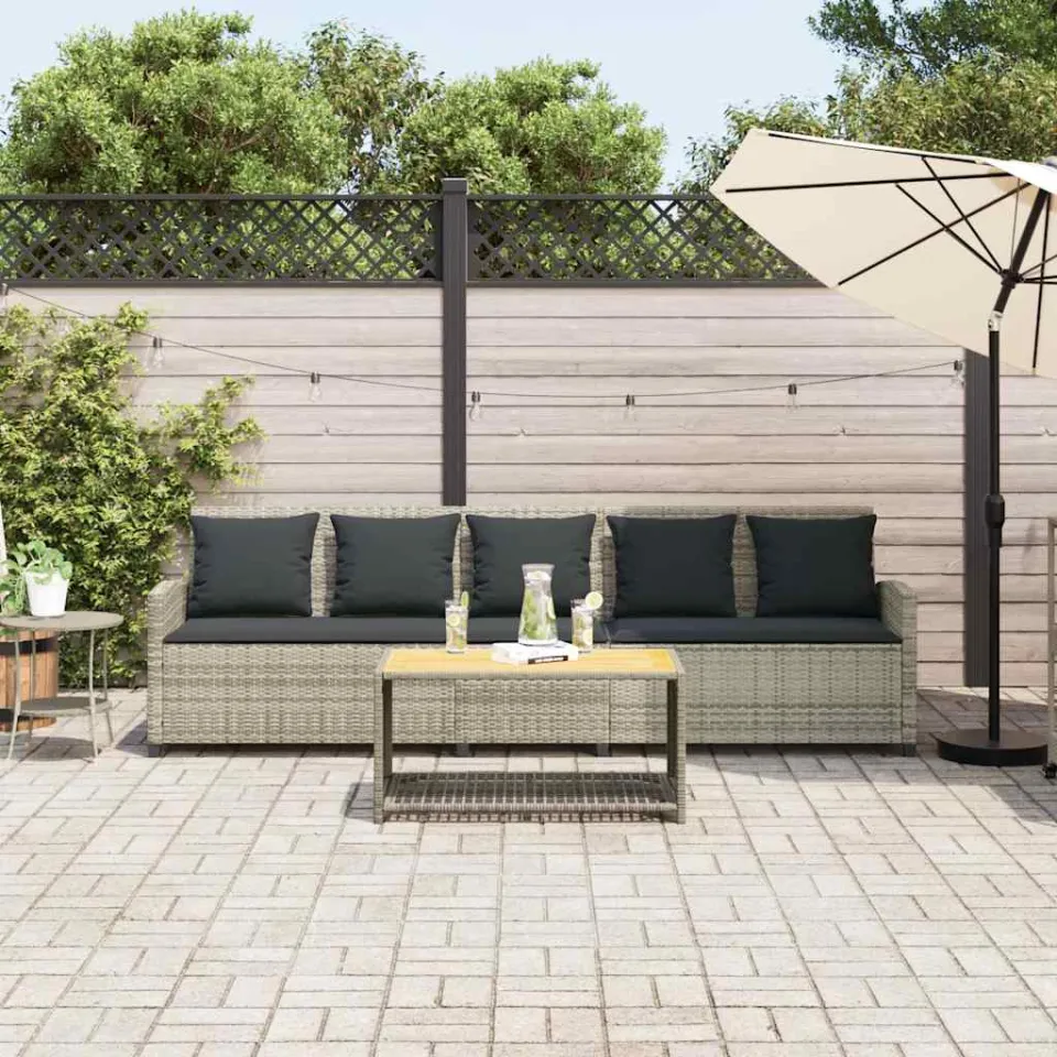 vidaXL Tuinbank 5-zits met kussens poly rattan lichtgrijs grijs, foto 3
