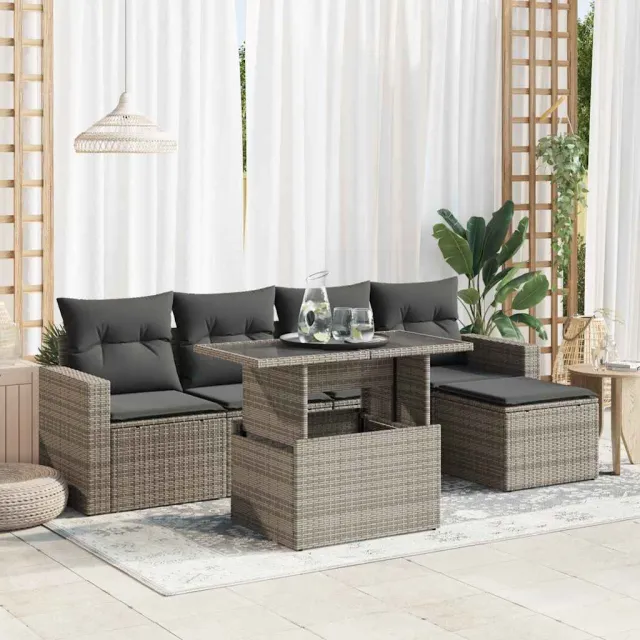 vidaXL 6-delige Loungeset met kussens poly rattan grijs, foto 2