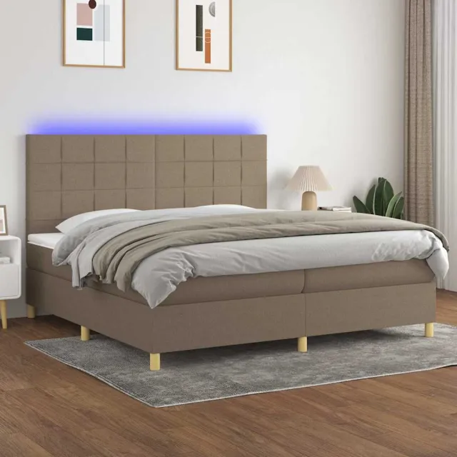 vidaXL Boxspring met matras en LED stof taupe 200x200 cm