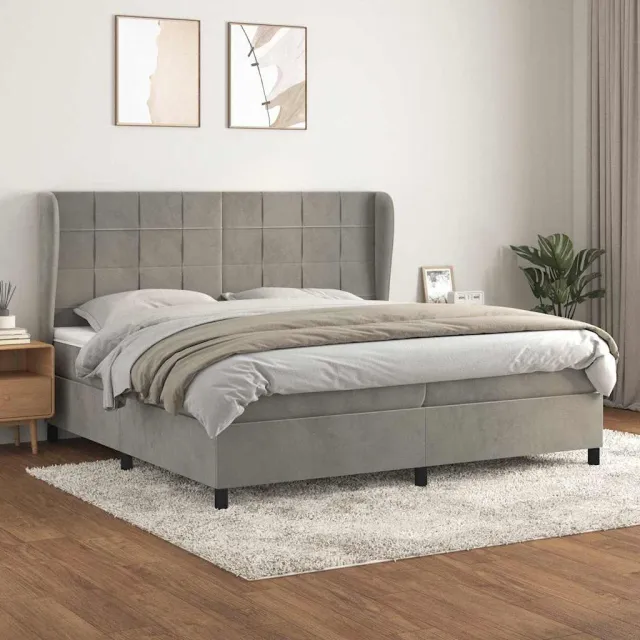 vidaXL Boxspring met matras fluweel lichtgrijs 200x200 cm grijs