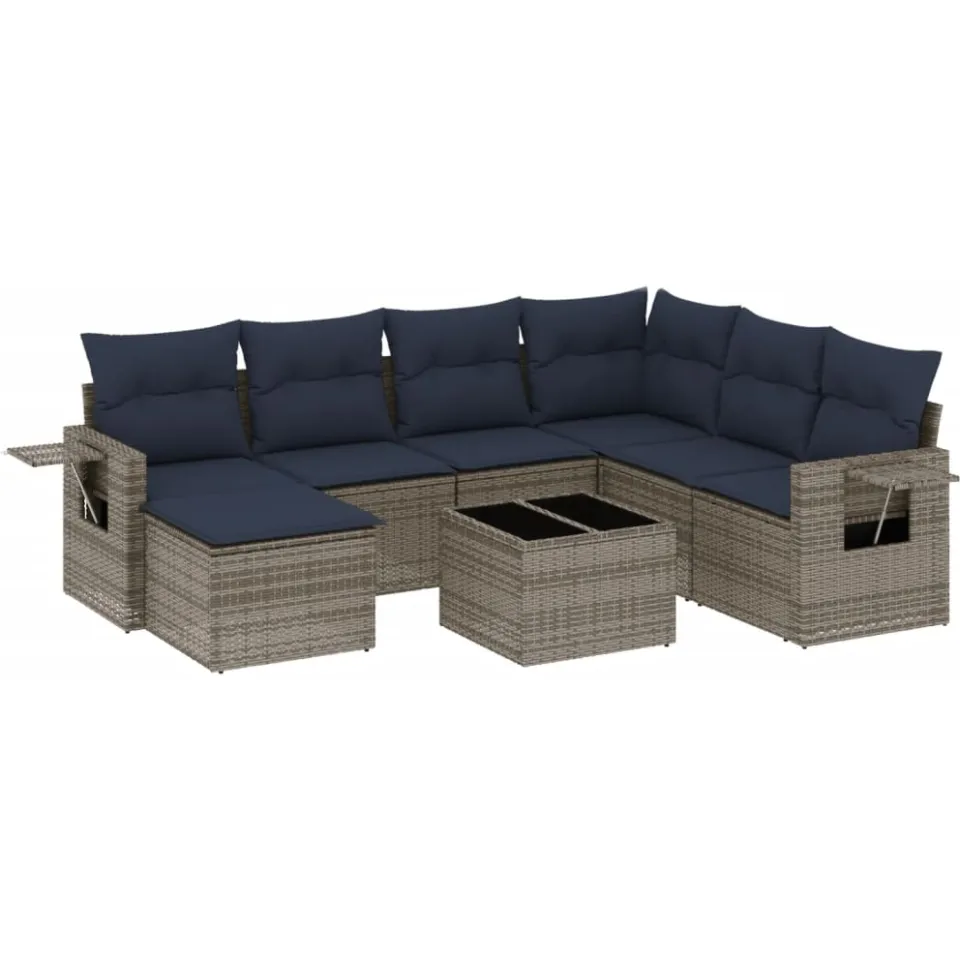 vidaXL 8-delige tuinbankset met kussens, grijs polyrotan, foto 3