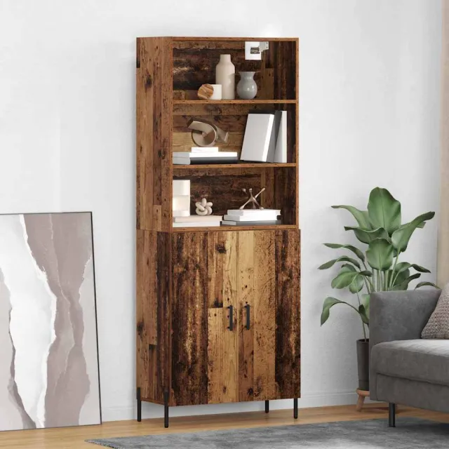 vidaXL Hoge kast Oud Hout 69,5 x 32,5 x 180 cm Bewerkt hout Bruin