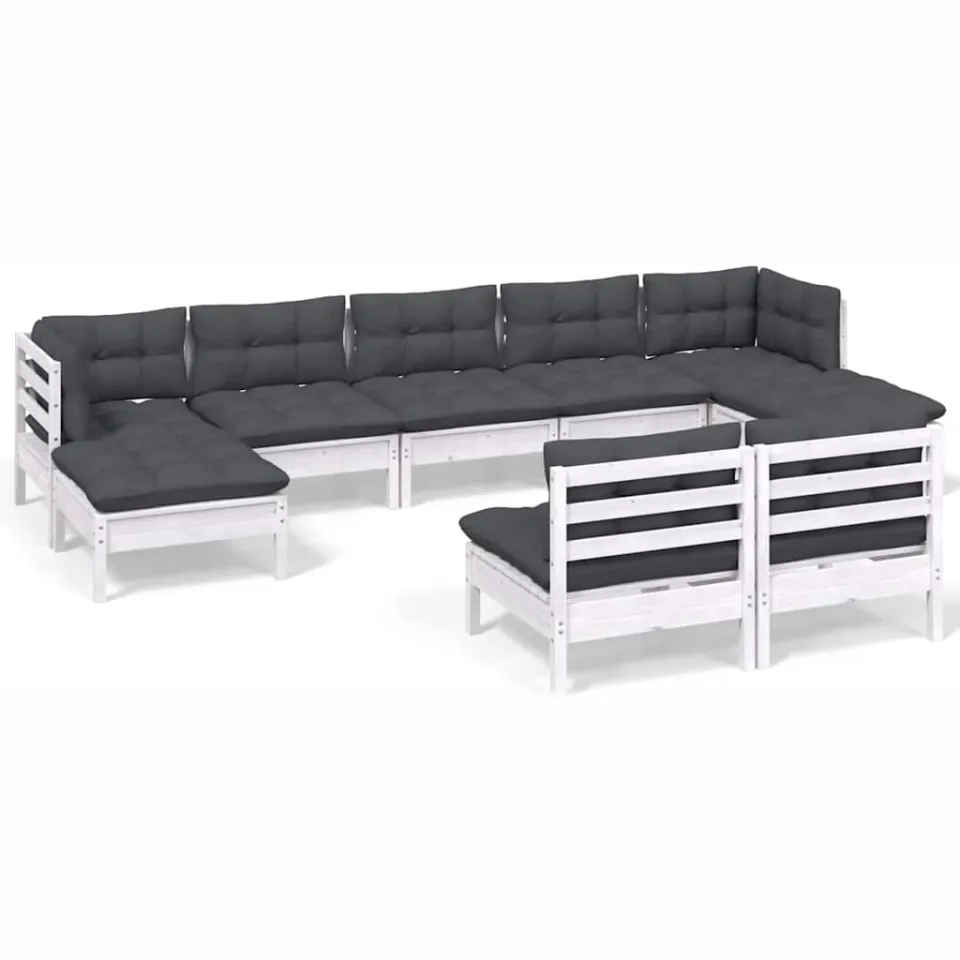 vidaXL 9-delige Loungeset met kussens grenenhout wit