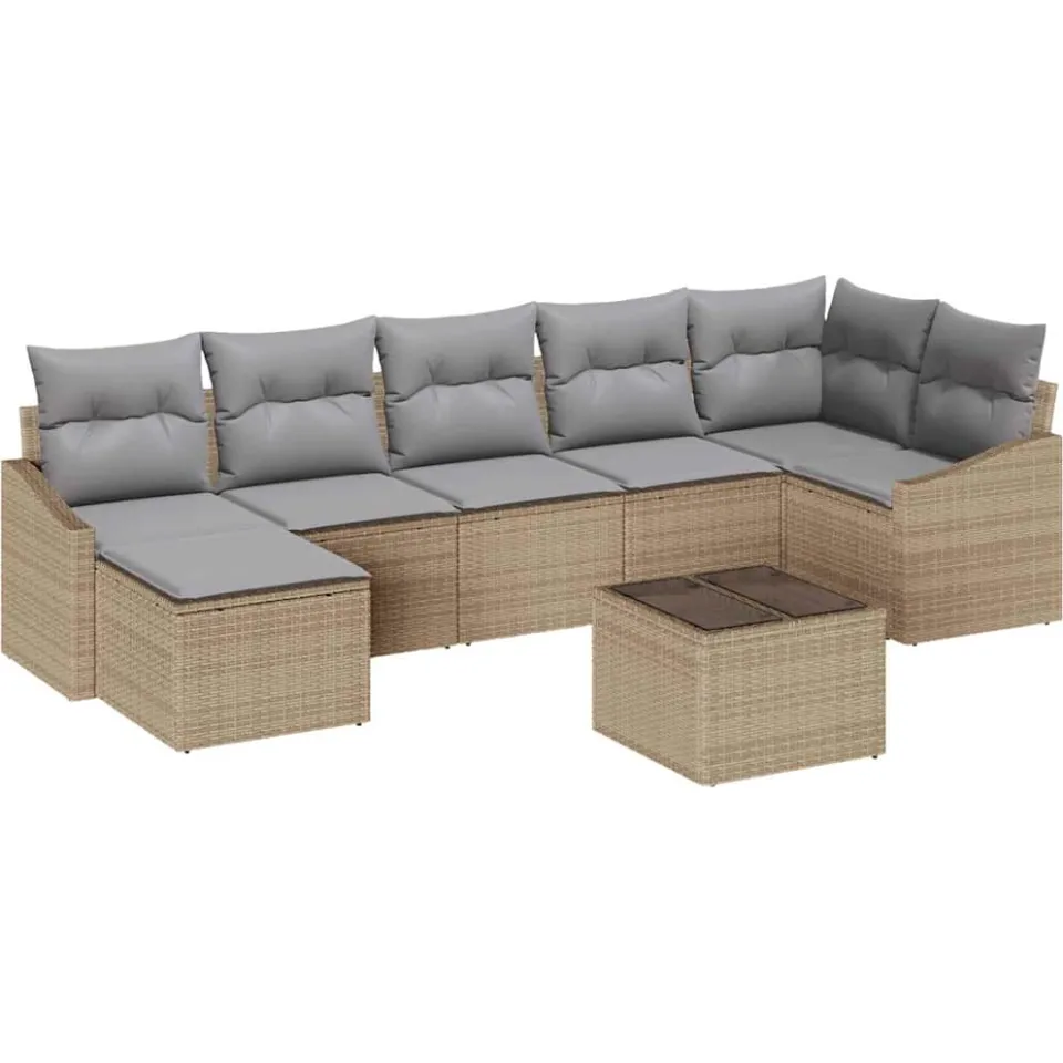 vidaXL Tuin Sofa Set 8 st Beige en Licht Grijs poly rattan