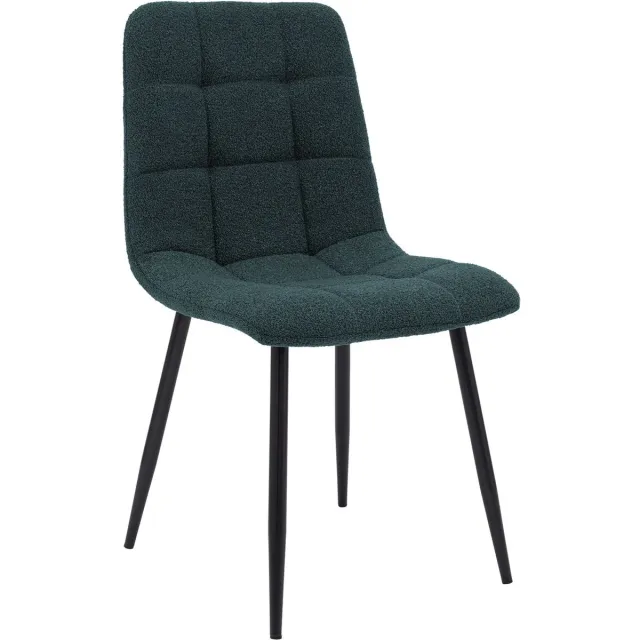 CLP Antibes Eetkamerstoel - Zacht Gestoffeerd - Zwart Metalen Poten - Keukenstoel met Rugleuning - 150 kg - Teddystof - Stof/blauw Teddystof/blauw