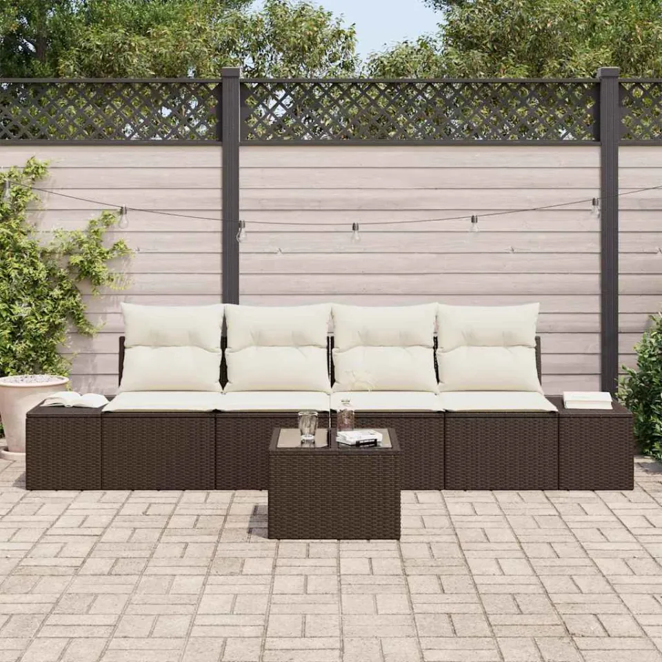 vidaXL Tuin Sofa Set 5 st Bruin en Crème poly rattan, foto 3
