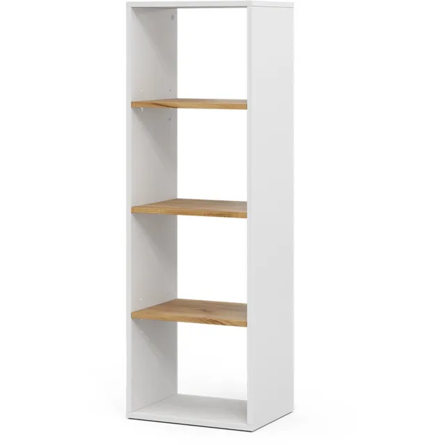 Vicco Tomy Boekenkast – 40 x 120 cm 4 compartimenten Eik wit/goud Wit/Goudkleurig Eiken
