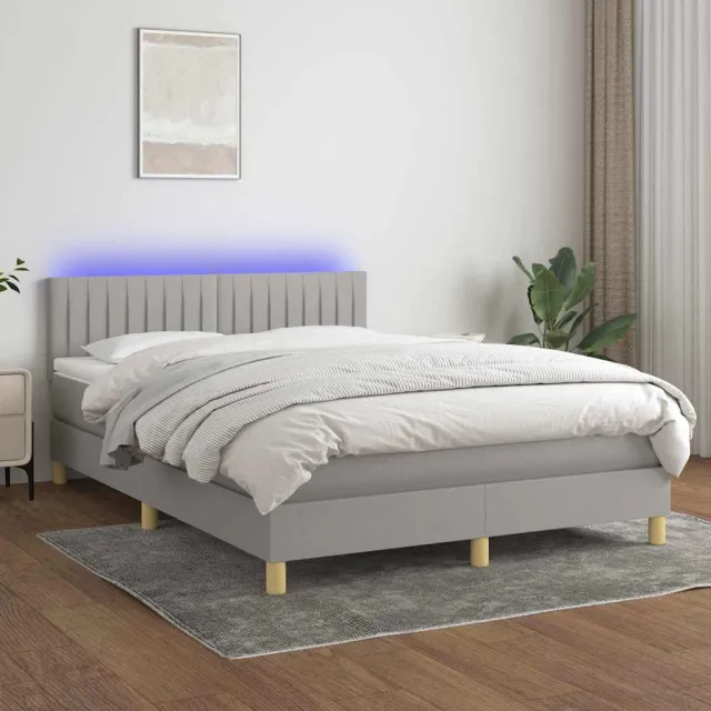 vidaXL Boxspring met matras en LED stof lichtgrijs 140x190 cm grijs
