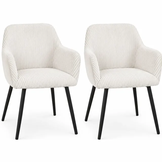 MISOU Stoelen - Set van 2 Dinerstoelen - Eetkamerstoelen Met Armleuning - Ribstof - Wit - SCOTT