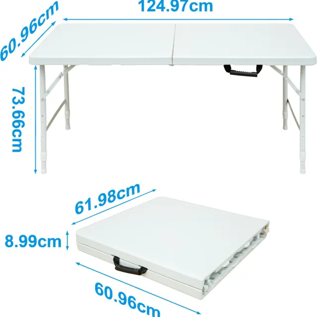 FloraGrace Tuintafel - Opvouwbaar En In Hoogte Verstelbaar - Voor Tuin Picknick En Thuiswerk - Kunststof En Staal - 124,97 Cm - Wit White