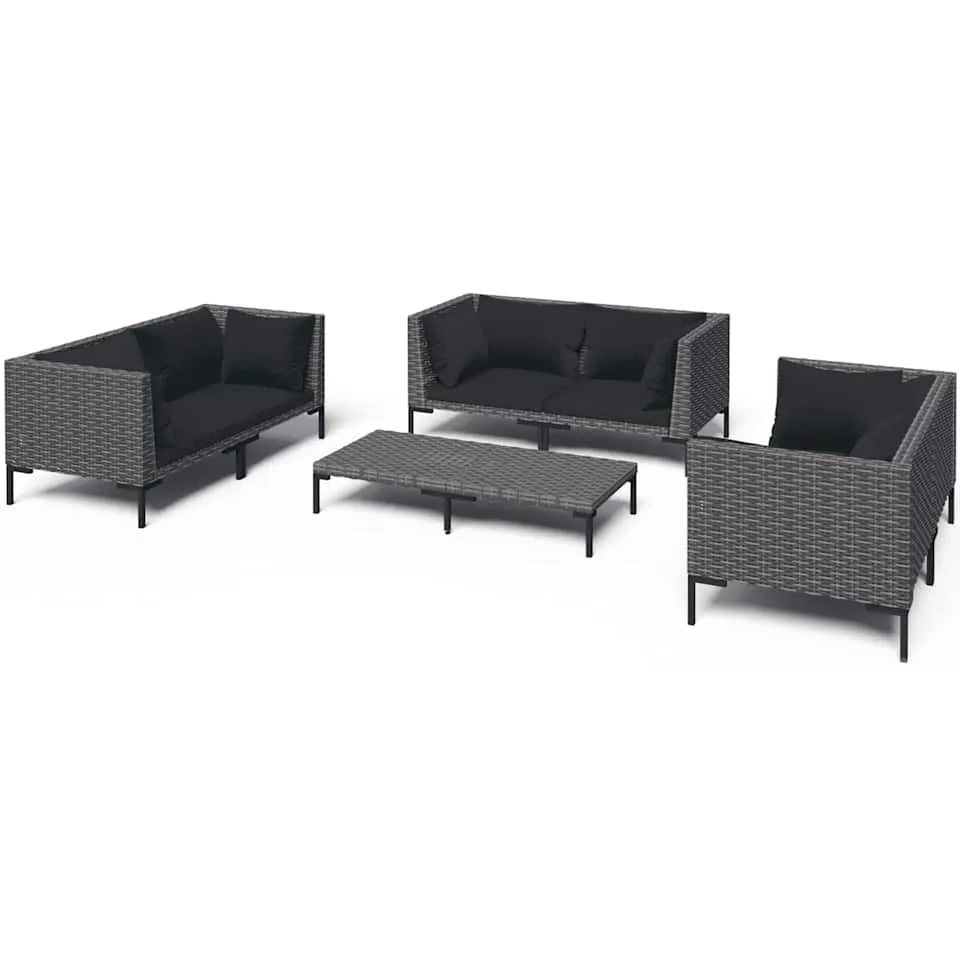 vidaXL 7-delige Loungeset met kussens poly rattan donkergrijs