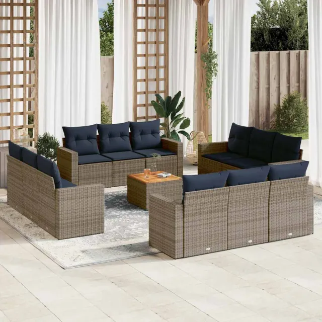 vidaXL 13-delige Loungeset met kussens poly rattan grijs, foto 2