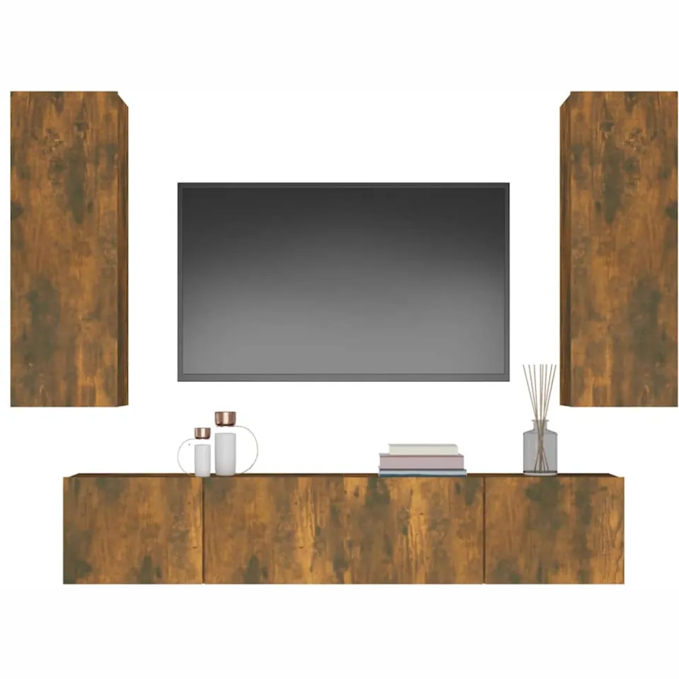 vidaXL 4-delige Tv-meubelset bewerkt hout gerookt eikenkleurig Bruin