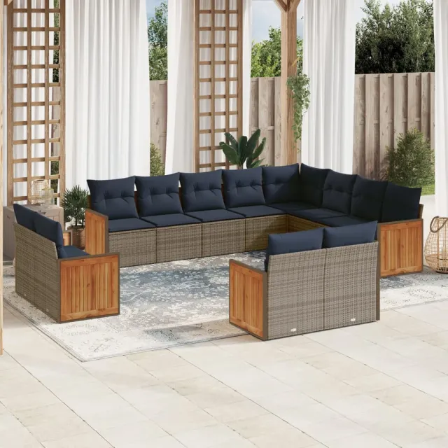 vidaXL 12-delige tuinbankset met kussens, grijs polyrotan, foto 2