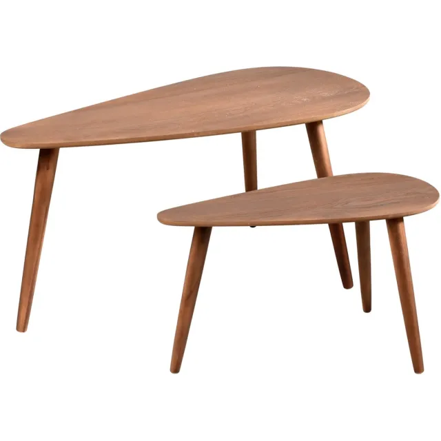Home & Styling Bijzettafel/plantenstandaard set - 2-delig - lichtbruin - MDF hout - 60 x 30 x 35 cm en 80 x 40 x 40 cm