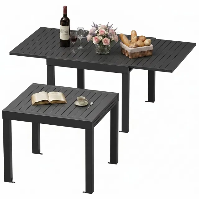 Devoko Tuintafel van aluminium - uitschuifbare - verstelbare tafelpoten - 80/160 x 80 cm - 4-8 personen - 200KG - antiroest, waterdicht, krasbestendig, lichtgewicht en gemakkelijk mee te nemen - uittrektafel voor tuin-terras -Donkergrijs