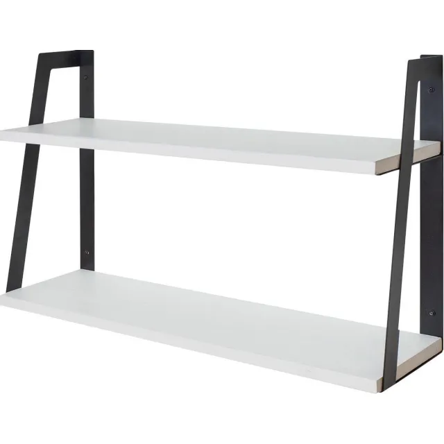 LifeGoods Zwevende Wandplank - 62cm - 2 Laags - Industrieel - Hout - Zwart/Wit