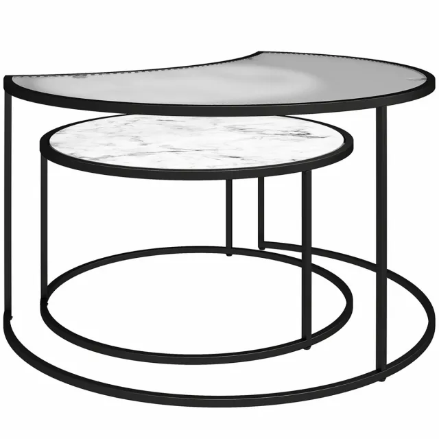 Notio Living Moon Phases|Nesting Salontafels in Wit Marmerlook Glas Grijs