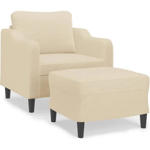 vidaXL Fauteuil - met - voetenbank - 60 - cm - stof - crèmekleurig