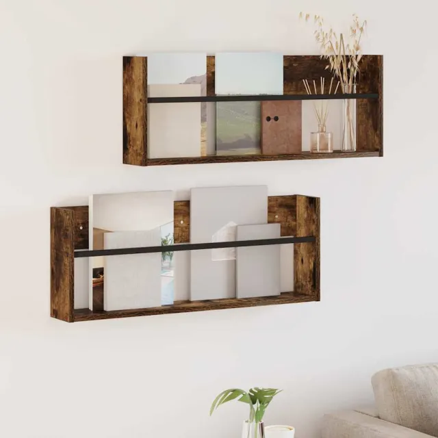 vidaXL Tijdschrift Rek 2 st Gerookt eiken 80 x 12 x 30 cm Bewerkt hout, foto 2
