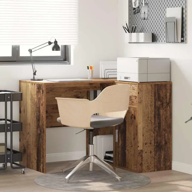 vidaXL Hoekbureau met lade met plank Oudhout 102 x 88 x 75 cm bruin, foto 2