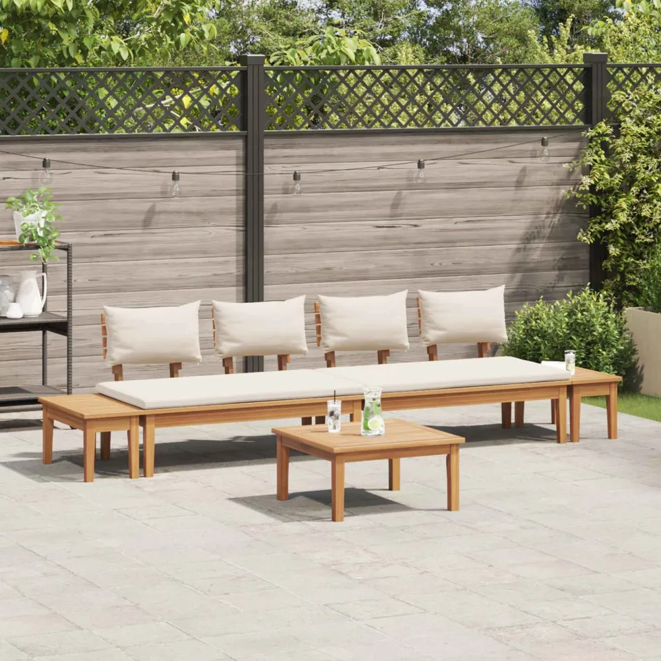 vidaXL Tuinbankenset 5 st Bruin en Crème, foto 3