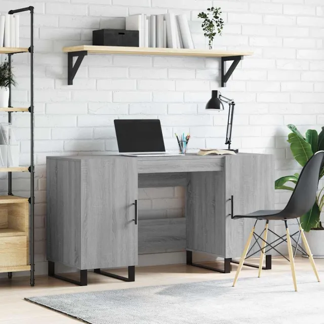 vidaXL Bureau 140x50x75 cm bewerkt hout grijs sonoma eikenkleurig, foto 2