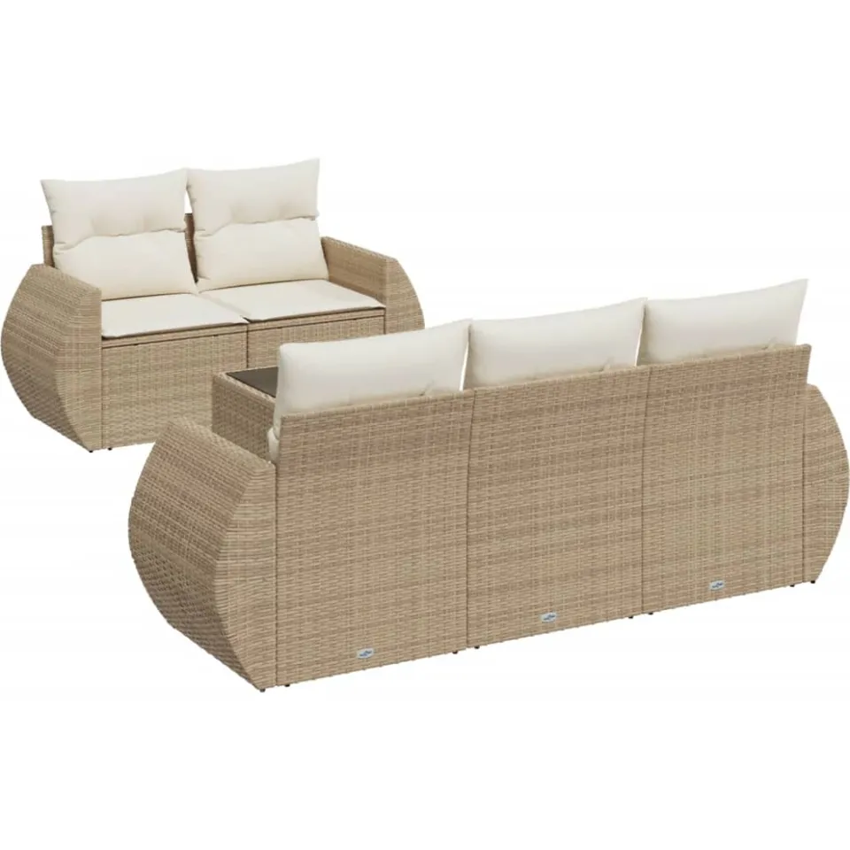 vidaXL 6-delige Loungeset met kussens poly rattan beige, foto 3