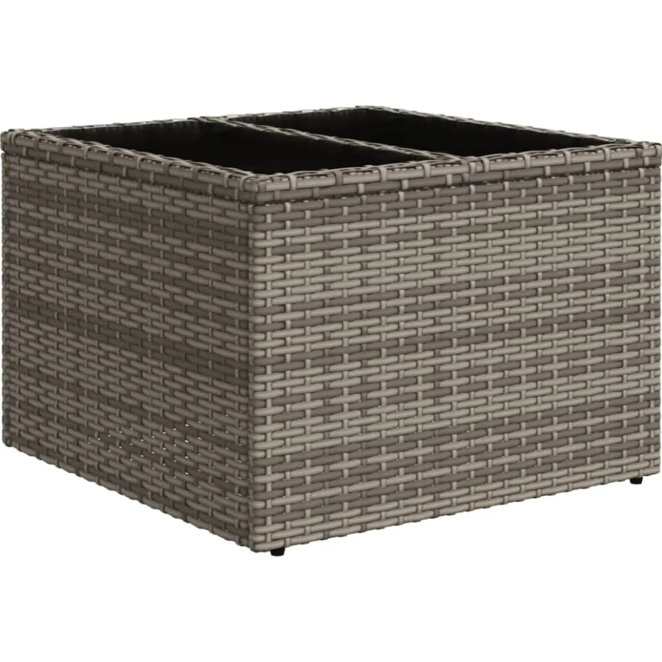 vidaXL Tuintafel met glazen blad 55x55x37 cm poly rattan grijs, foto 3