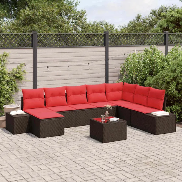 vidaXL Tuin Sofa Set 8 st Bruin en Rood poly rattan