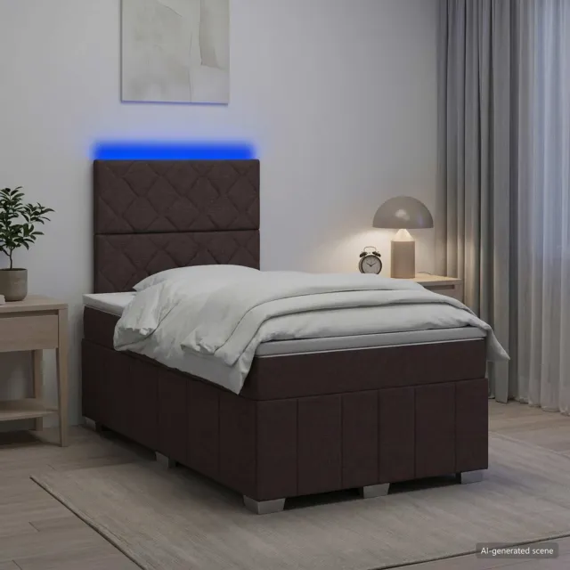 vidaXL LED Boxspring Bed met Matras Donkerbruin 120 x 190 cm Stof