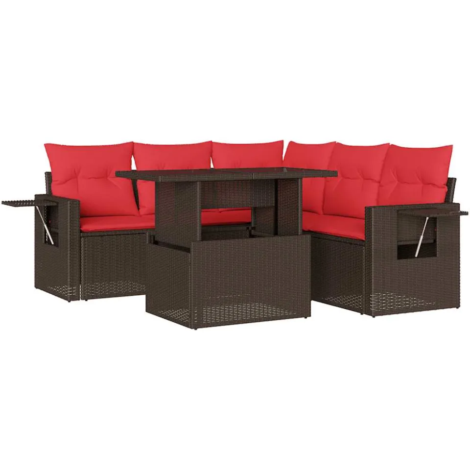 vidaXL 6-delige tuinbankset met kussens, bruin polyrotan, foto 3